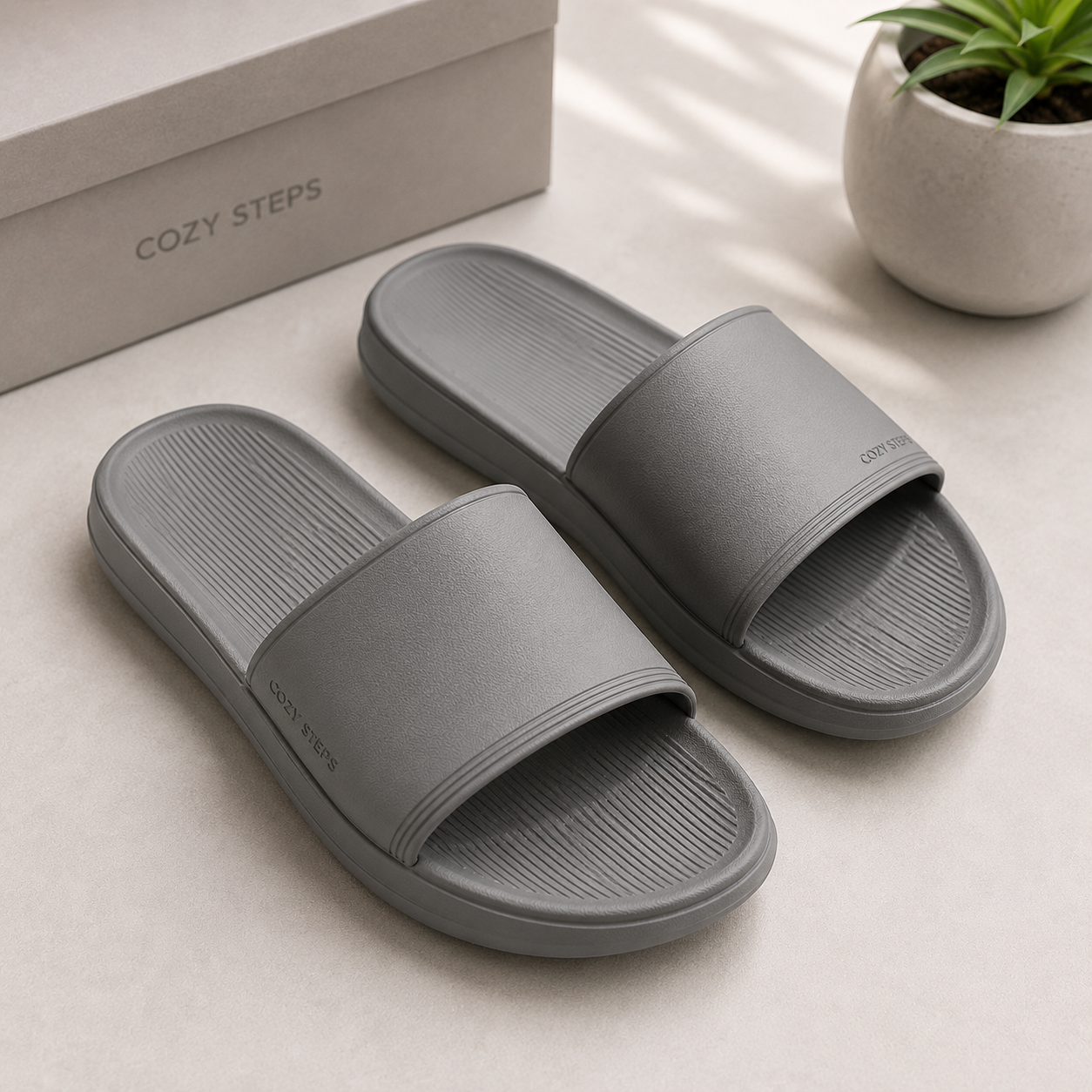 Cozy Steps รองเท้าแตะสีเทา men