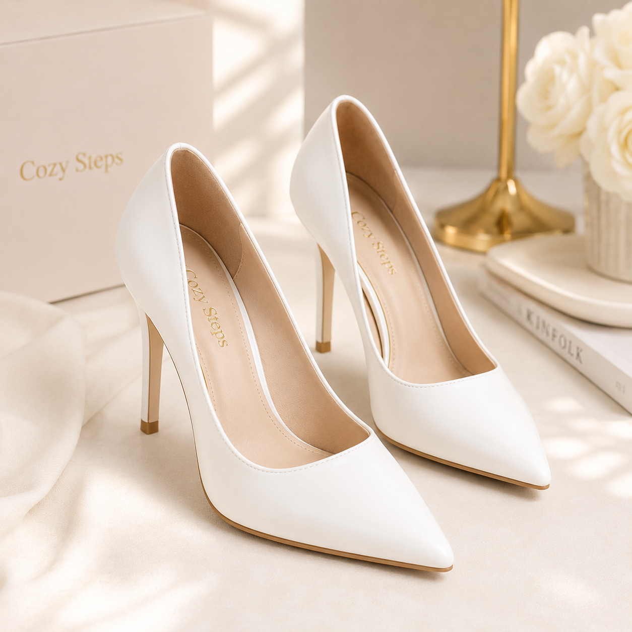 Cozy Steps รองเท้าส้นสูงสีขาว